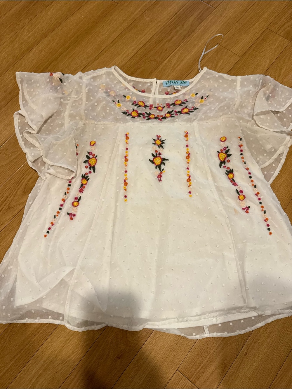 White Swiss Dot Embroidered Flutter Sleeve Top